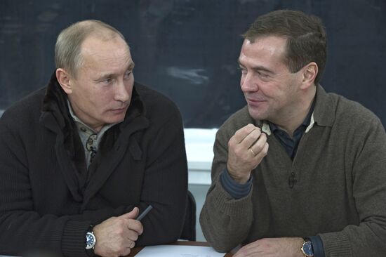 Dmitry Medvedev and Vladimir Putin visit Stavropol