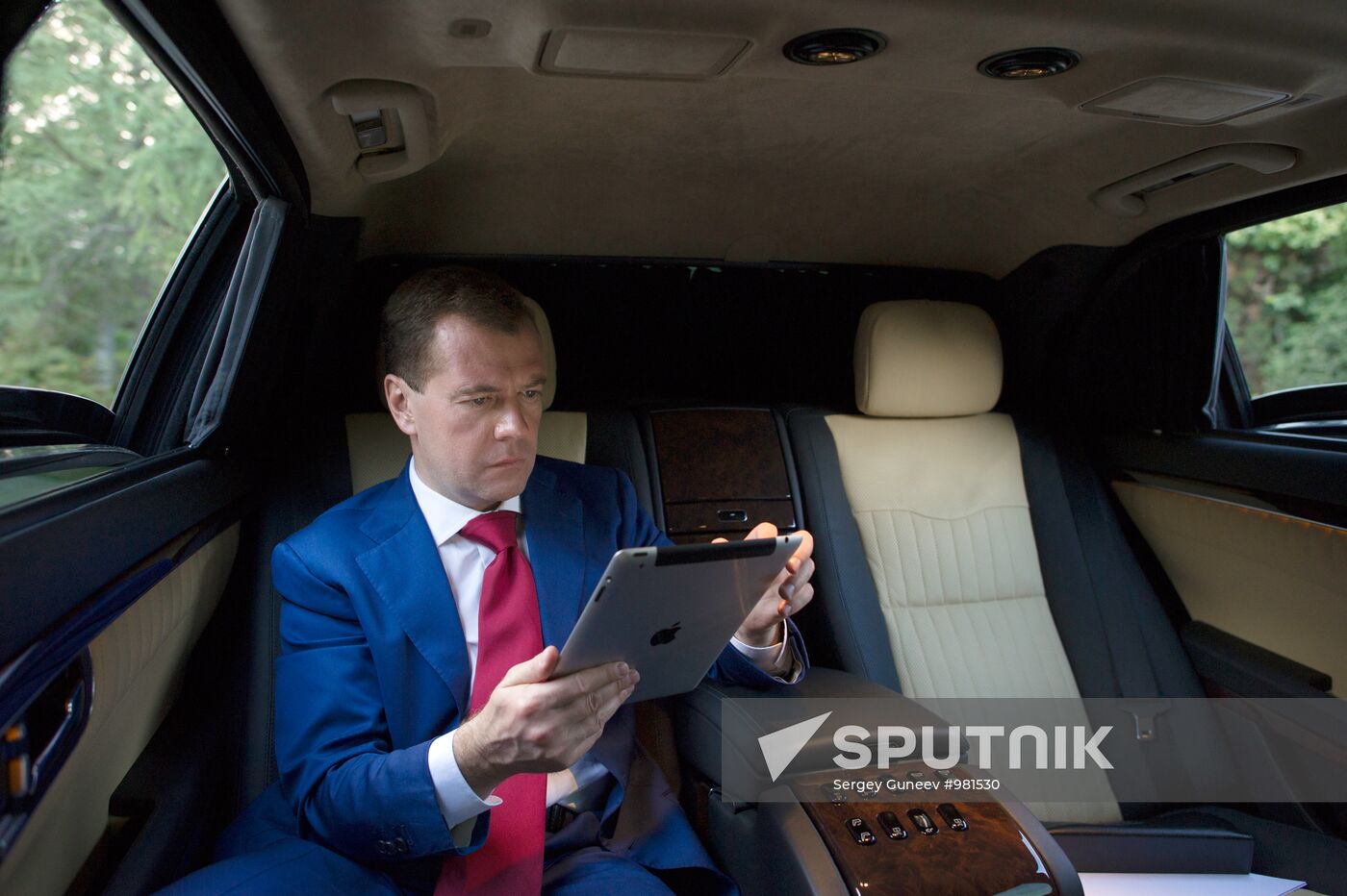 Russian President Dmitry Medvedev in a car