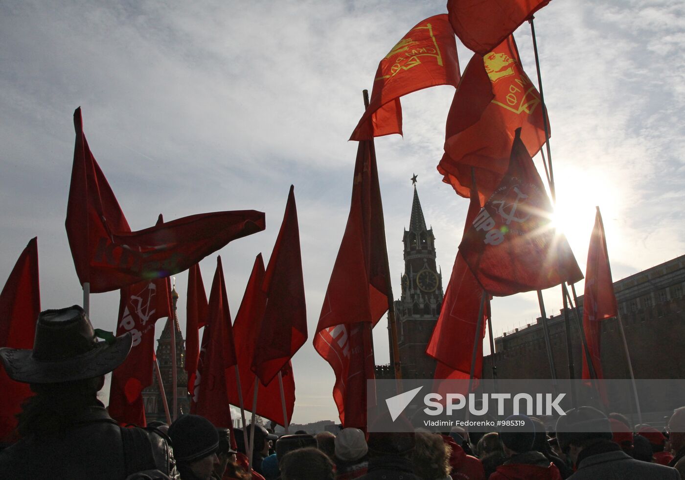 Laying flowers and wreaths to Lenin Mausoleum