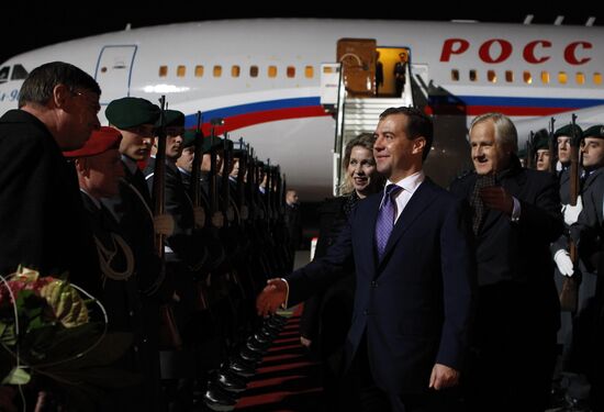 Dmitry Medvedev arrives for a visit to Germany