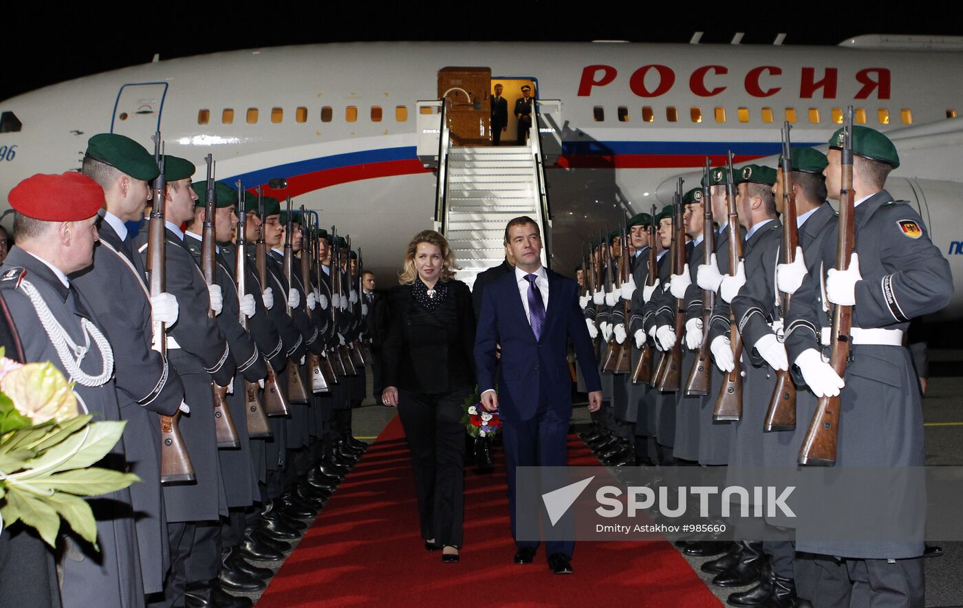 Dmitry Medvedev arrives for a visit to Germany