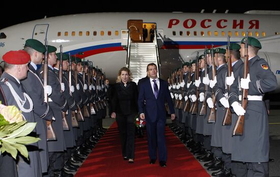 Dmitry Medvedev arrives for a visit to Germany