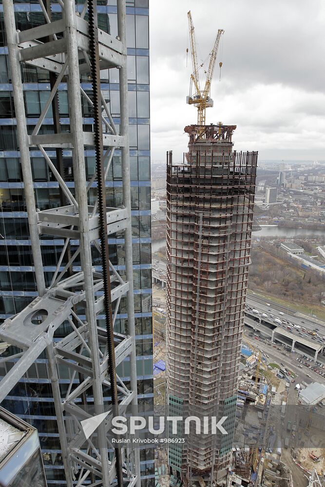 Putting up multi-story building in Moscow City area