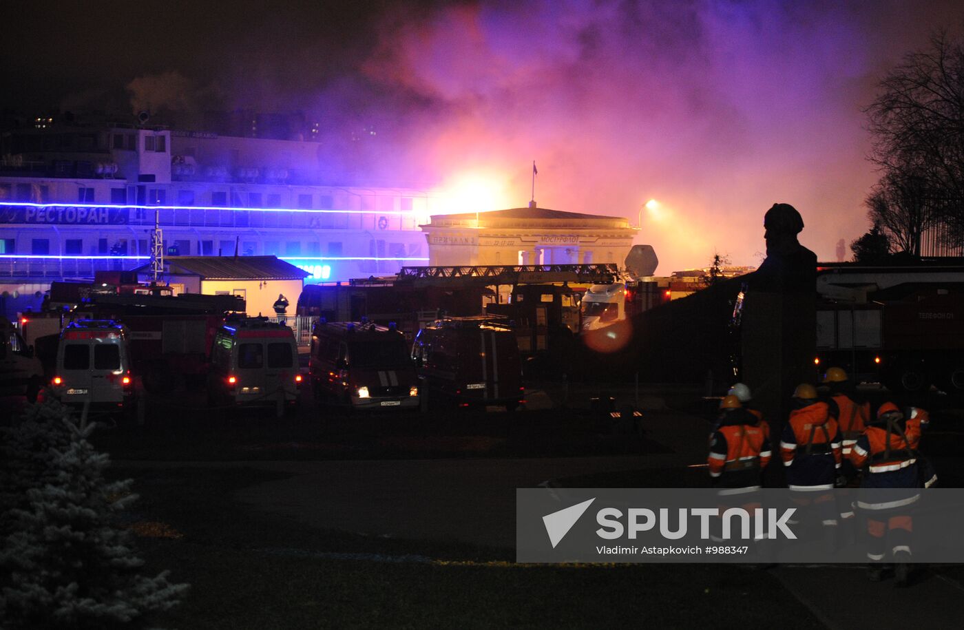 Fire on board the triple-deck ship Sergei Abramov in Moscow