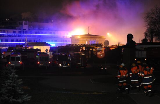 Fire on board the triple-deck ship Sergei Abramov in Moscow