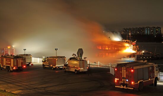 Fire on board the triple-deck ship Sergei Abramov in Moscow