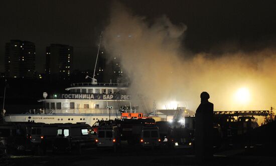 Fire on board the triple-deck ship Sergei Abramov in Moscow