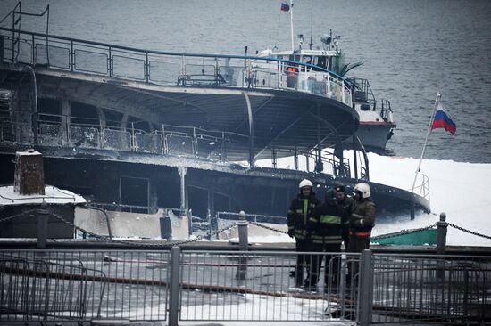 Fire on board the triple-deck ship Sergei Abramov in Moscow