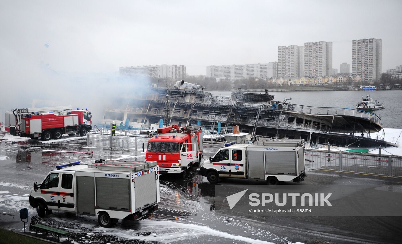 Fire on board the triple-deck ship Sergei Abramov in Moscow