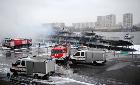 Fire on board the triple-deck ship Sergei Abramov in Moscow