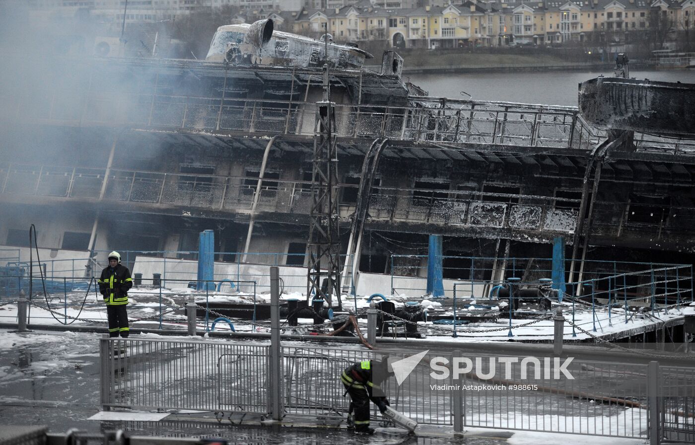 Fire on board the triple-deck ship Sergei Abramov in Moscow