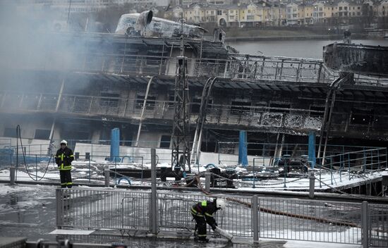 Fire on board the triple-deck ship Sergei Abramov in Moscow