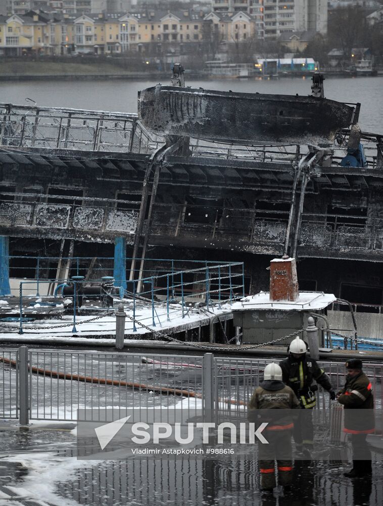 Fire on board the triple-deck ship Sergei Abramov in Moscow