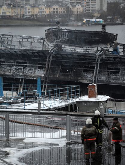 Fire on board the triple-deck ship Sergei Abramov in Moscow