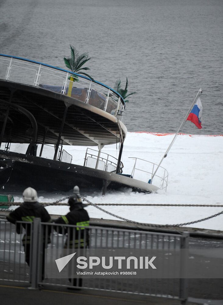 Fire on board the triple-deck ship Sergei Abramov in Moscow