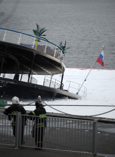 Fire on board the triple-deck ship Sergei Abramov in Moscow