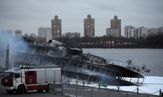 Fire on board the triple-deck ship Sergei Abramov in Moscow