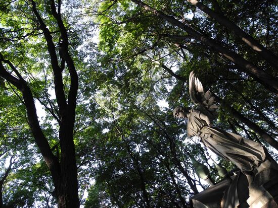 Grave sculpture at cemetery of Donskoy Monastery