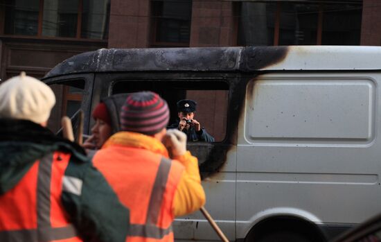 Gazel van caught fire near State Duma, Moscow