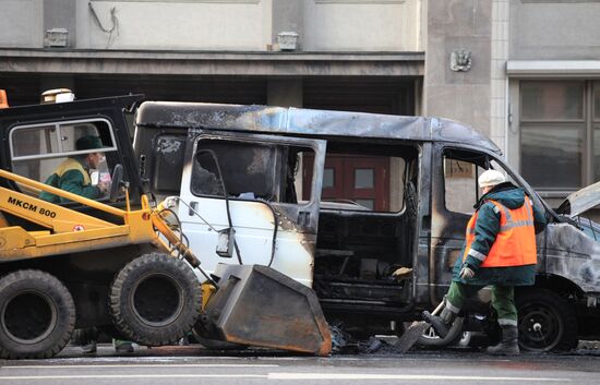 Gazel van caught fire near State Duma, Moscow