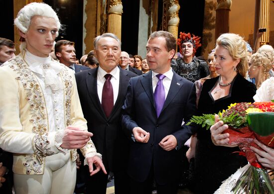 D. Medvedev and N. Nazarbayev at "Sleeping Beauty" premiere