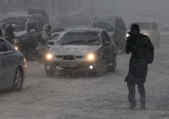 Snowfall in Vladivostok