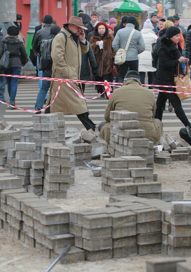 Replacement of paving slabs outside Taganskaya metro station
