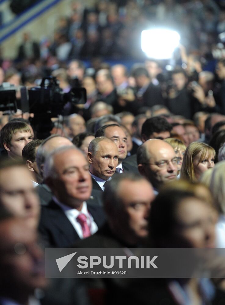 Medvedev and Putin at 12th United Russia pre-election convention
