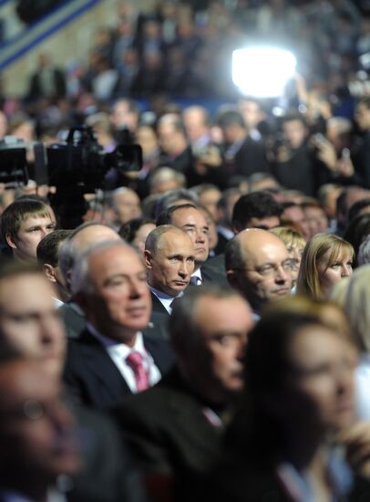 Medvedev and Putin at 12th United Russia pre-election convention