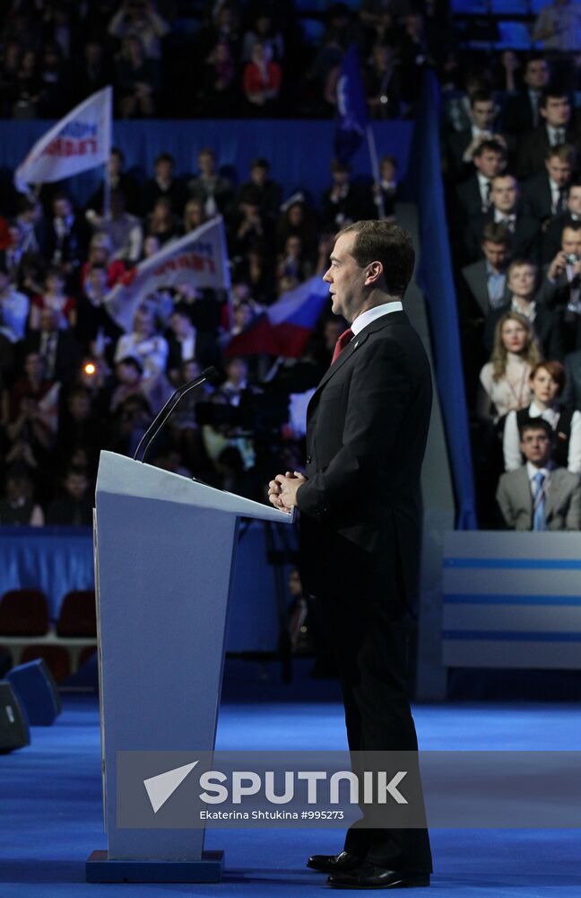 Medvedev and Putin at 12th United Russia pre-election convention