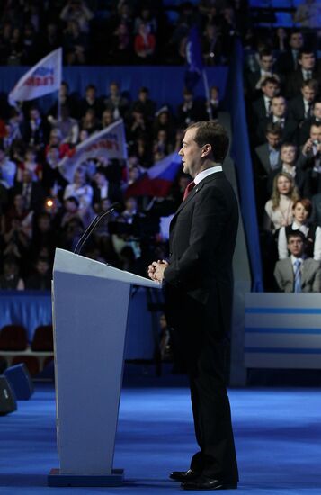 Medvedev and Putin at 12th United Russia pre-election convention