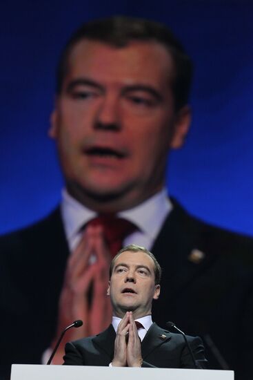 Medvedev and Putin at 12th United Russia pre-election convention