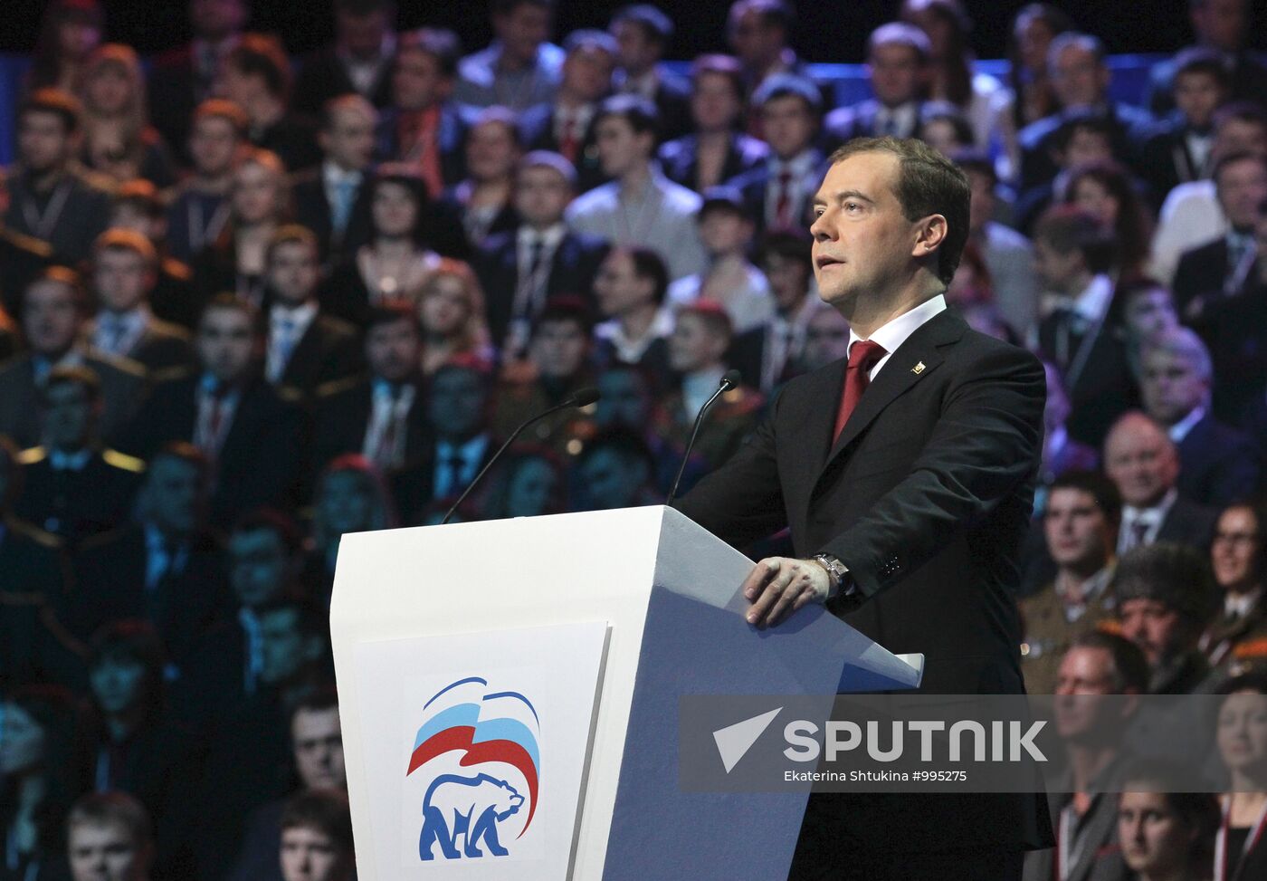 Medvedev and Putin at 12th United Russia pre-election convention