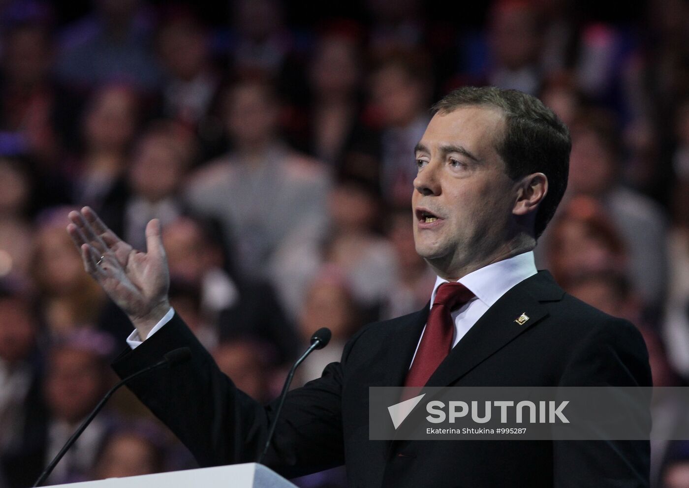 Medvedev and Putin at 12th United Russia pre-election convention
