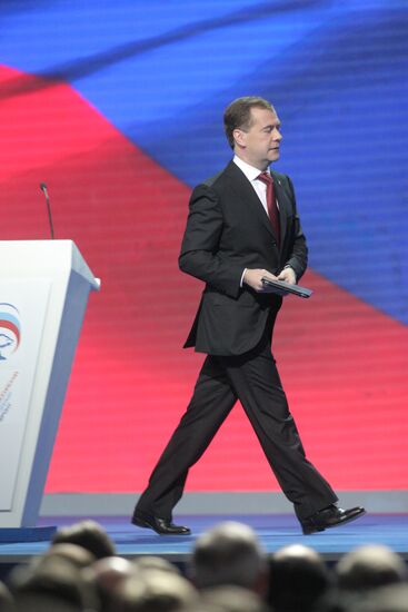 Medvedev and Putin at 12th United Russia pre-election convention