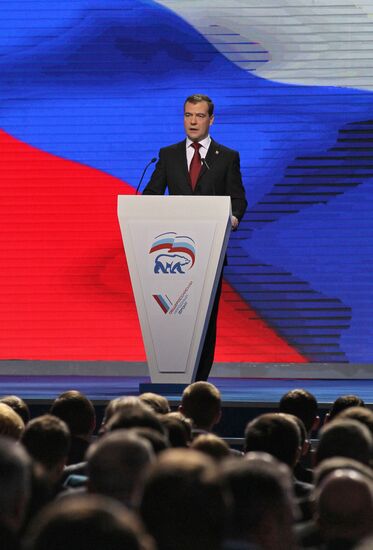 Medvedev and Putin at 12th United Russia pre-election convention