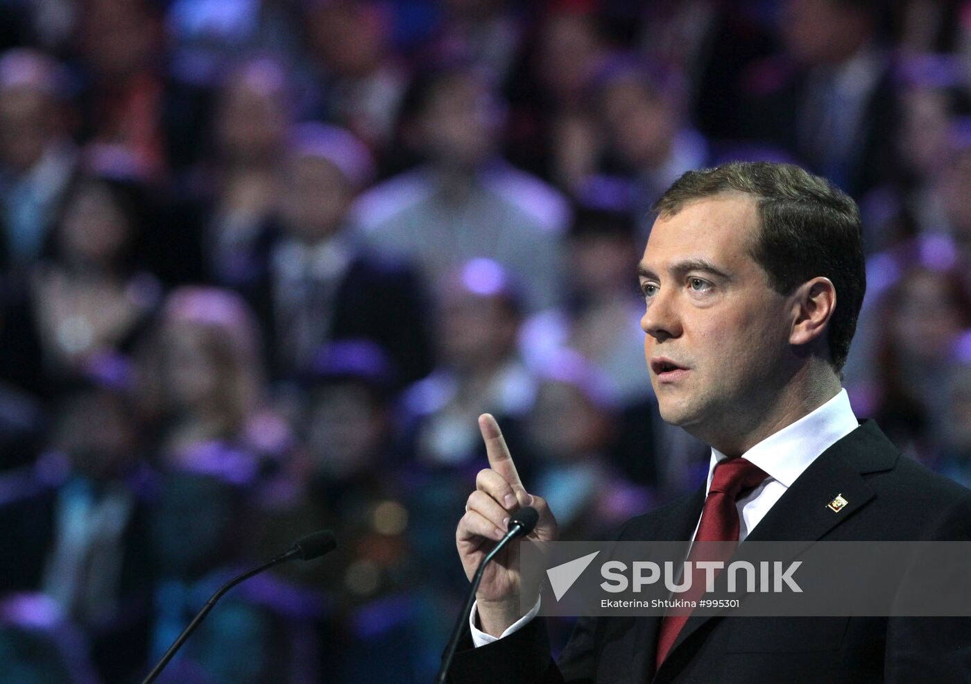 Medvedev and Putin at 12th United Russia pre-election convention