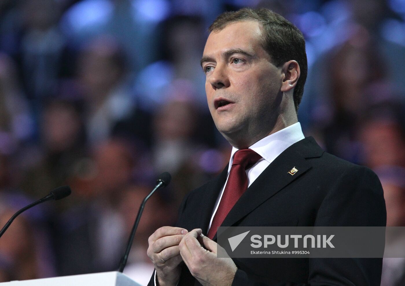 Medvedev and Putin at 12th United Russia pre-election convention