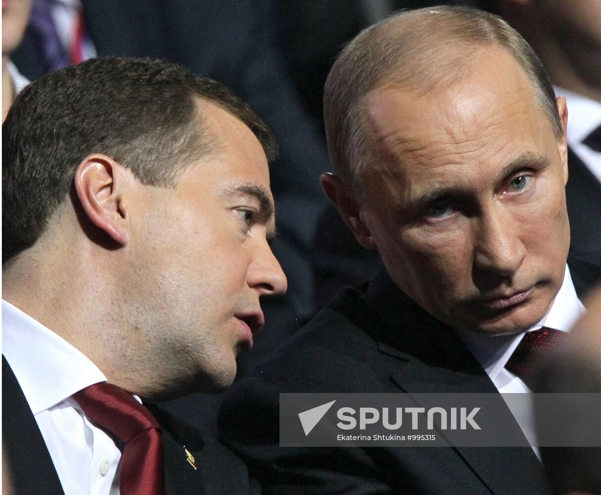 Medvedev and Putin at 12th United Russia pre-election convention