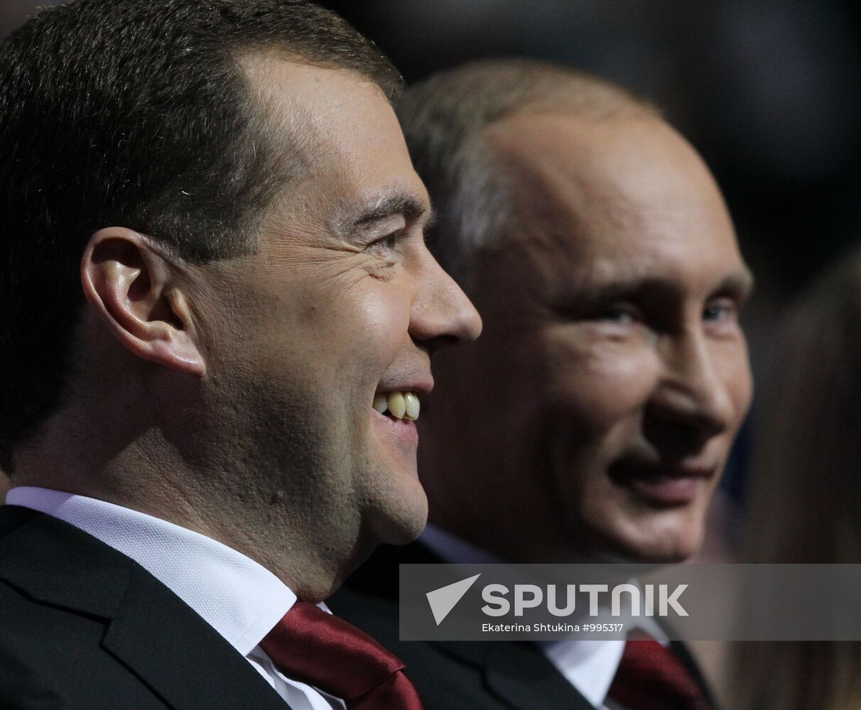 Medvedev and Putin at 12th United Russia pre-election convention