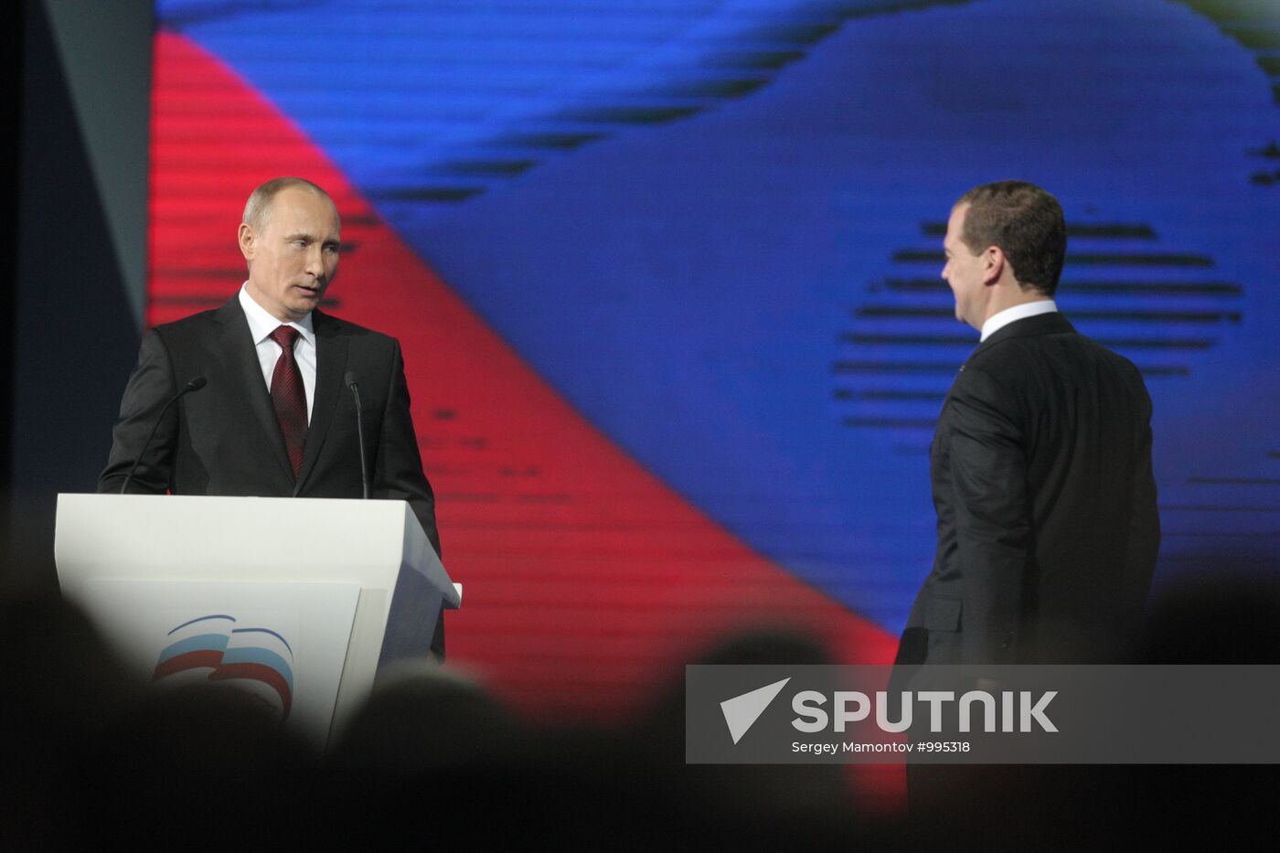 Medvedev and Putin at 12th United Russia pre-election convention