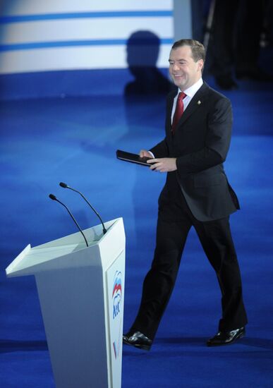 Medvedev and Putin at 12th United Russia pre-election convention