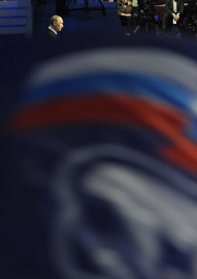 Medvedev and Putin at 12th United Russia pre-election convention