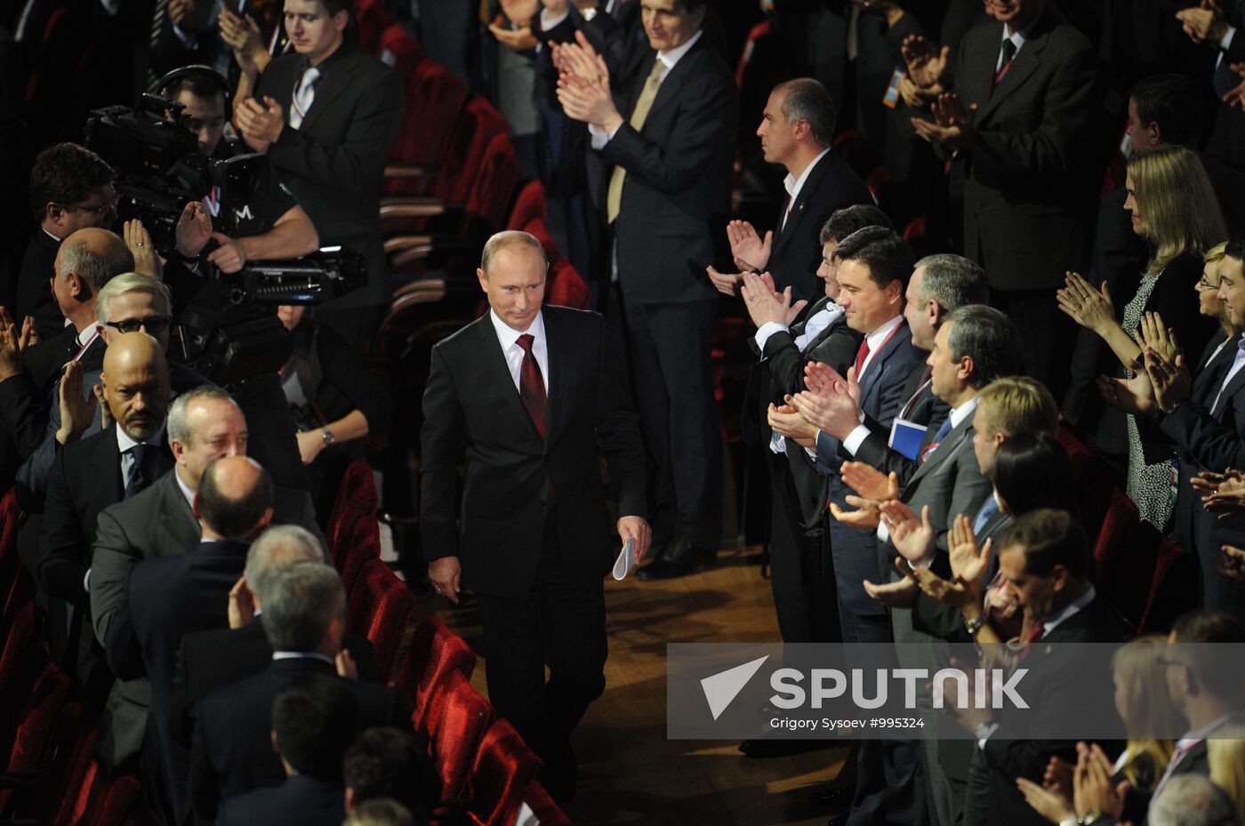 Medvedev and Putin at 12th United Russia pre-election convention