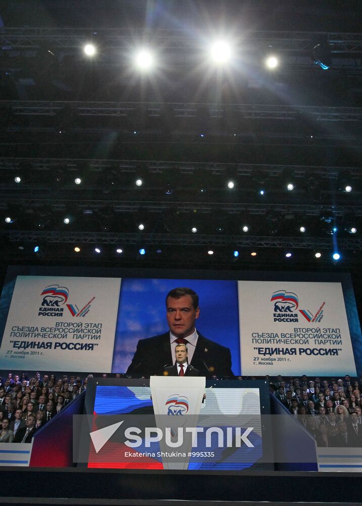 Medvedev and Putin at 12th United Russia pre-election convention