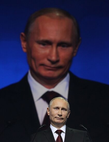 Medvedev and Putin at 12th United Russia pre-election convention