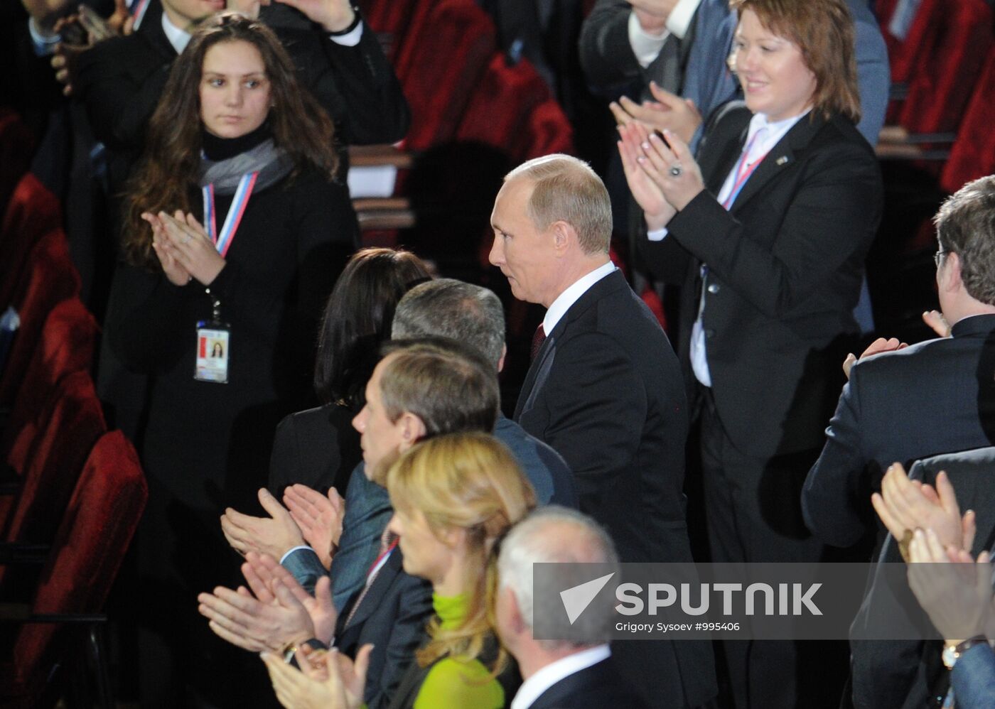 Medvedev and Putin at 12th United Russia pre-election convention
