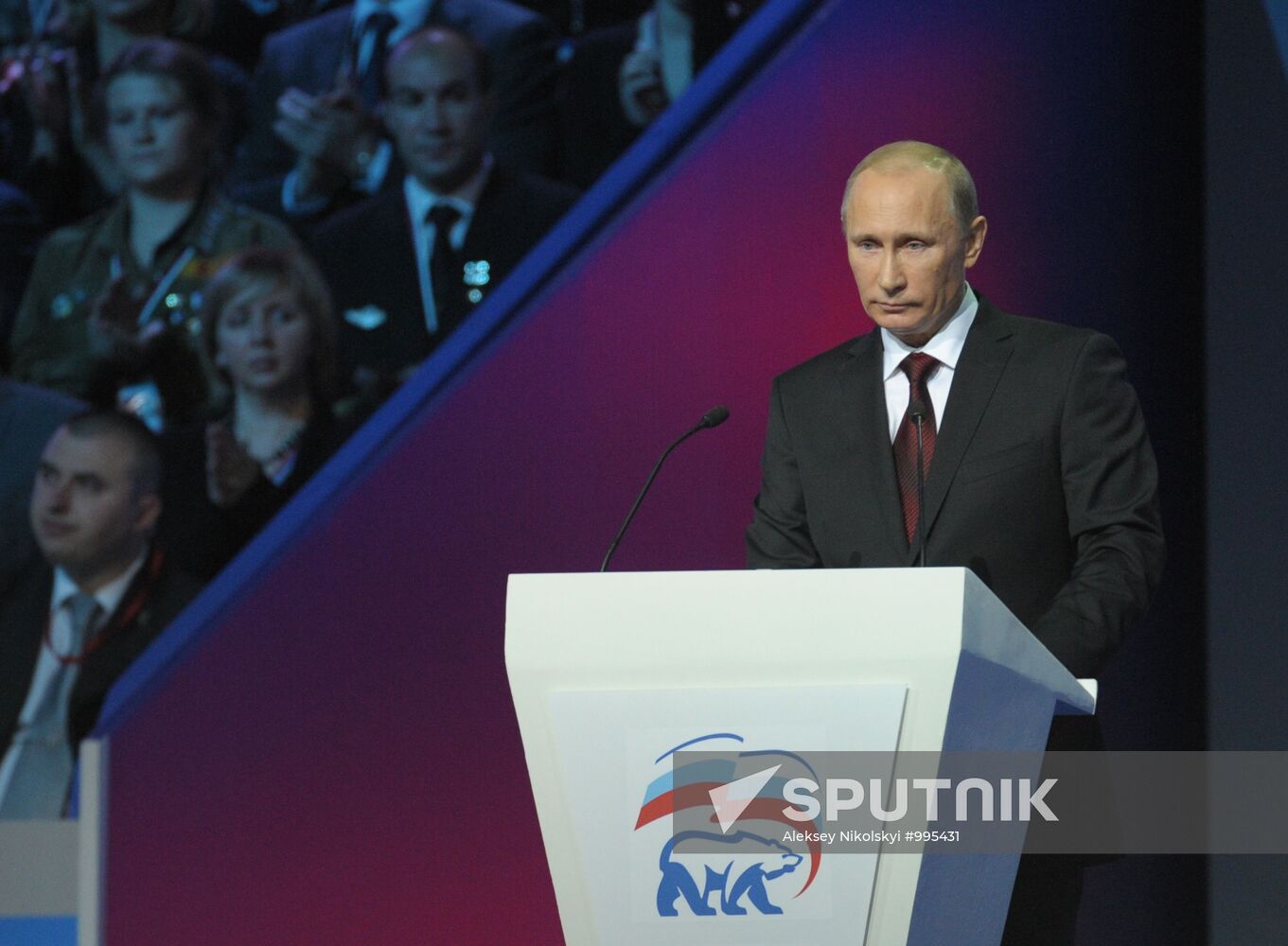 Medvedev and Putin at 12th United Russia pre-election convention