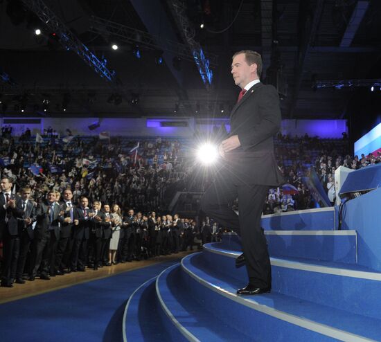 Medvedev and Putin at 12th United Russia pre-election convention