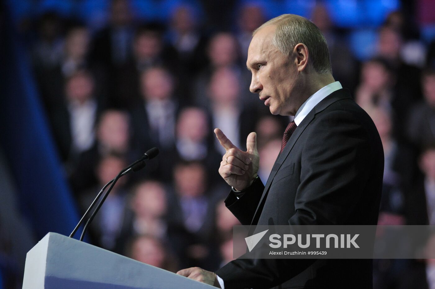 Medvedev and Putin at 12th United Russia pre-election convention